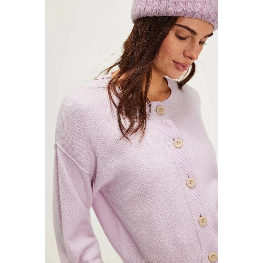 Free People Lila Cashmere Knit Cardi Lilac Sweater Cardigan Crop Y2K Small